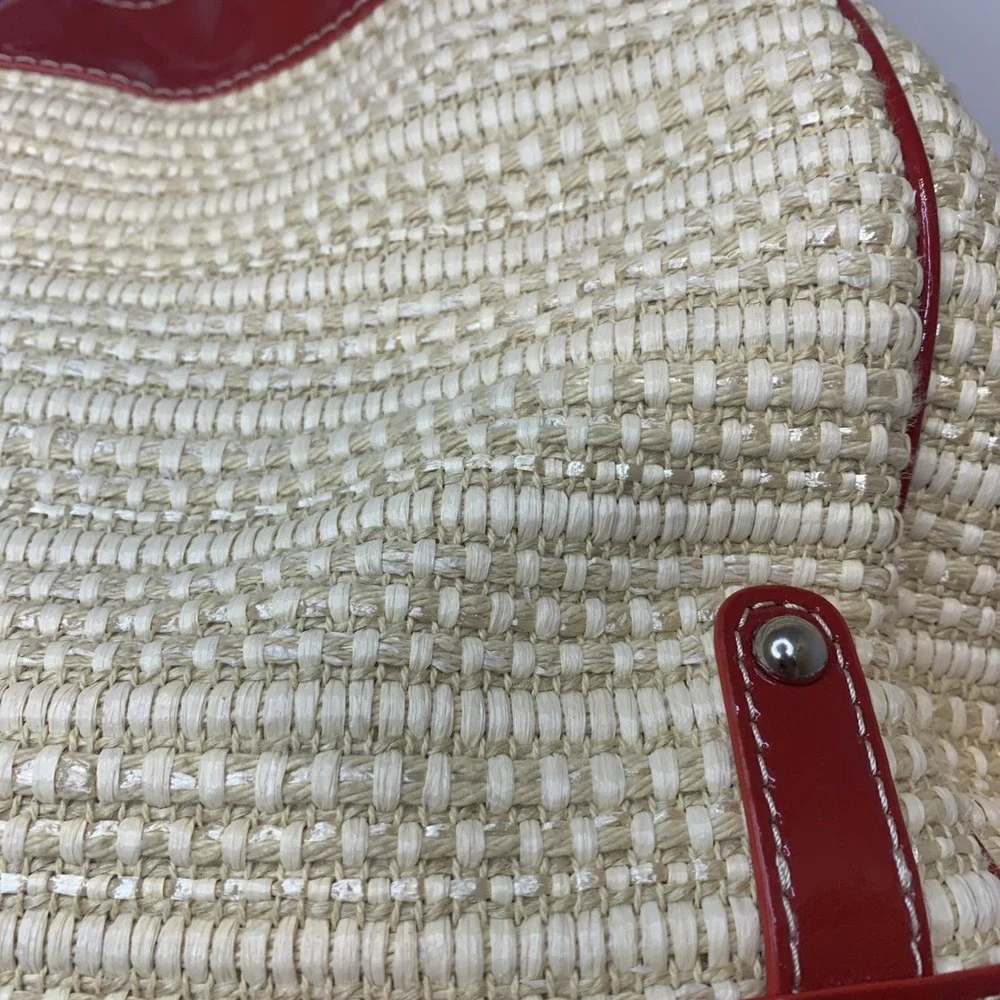 Rafe New York Handbag Rattan Straw With Red Pantent Trim Dust Bag